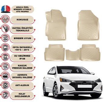 Hyundai Elantra 2015-2020 Araca Özel 4D Oto Paspas Kokusuz Kauçuk Modeli ve Fiyatı 10319